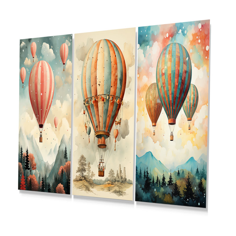Classic Classic - Montgolfière - ensemble de 3 reproductions d'art en métal, H 28 po x l 36 po