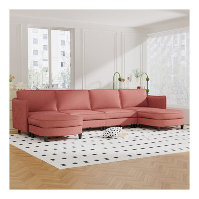 Canapé de 141,5 pouces à 6 places de 141,5 po, canapés en U avec repose-pieds mobile, accoudoirs avec poches, fauteuils en tissu modernes pour salon, appartement, bureau