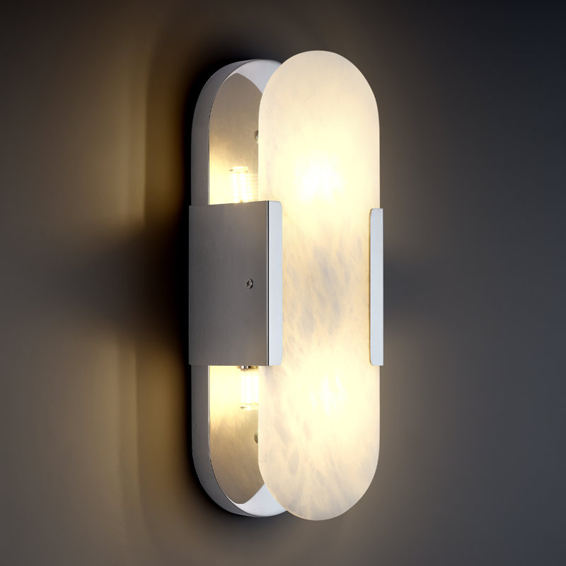 2-Light Wall Mounted Sconce with Alabaster Shade (Bulbs Included), 19.7" H x 4.8" W x 3.4" D, Matte Black, Yes