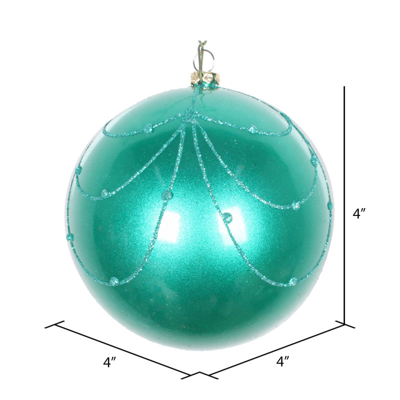 Ornement boule de rideau à paillettes bonbon, Bleu sarcelle, H 4 po x l 4 po x P 4 po
