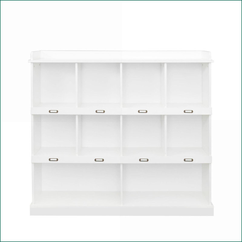 Bibliothèque à 10 tablettes avec rangement pour casiers Étiquettes d'identification | Tablette supérieure de la galerie | L 53,15 po x l 11,81 po x H 47,24 po | Minimaliste | Blanc cassé