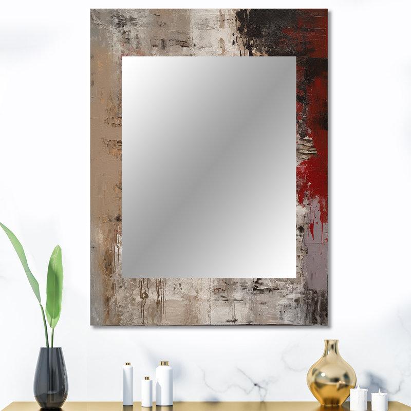 Fading Passion Abstract In Retro Beige And Red I - Abstract Painting Unique Mirror, Modern Large Wall Mirror, Printed Metal Art