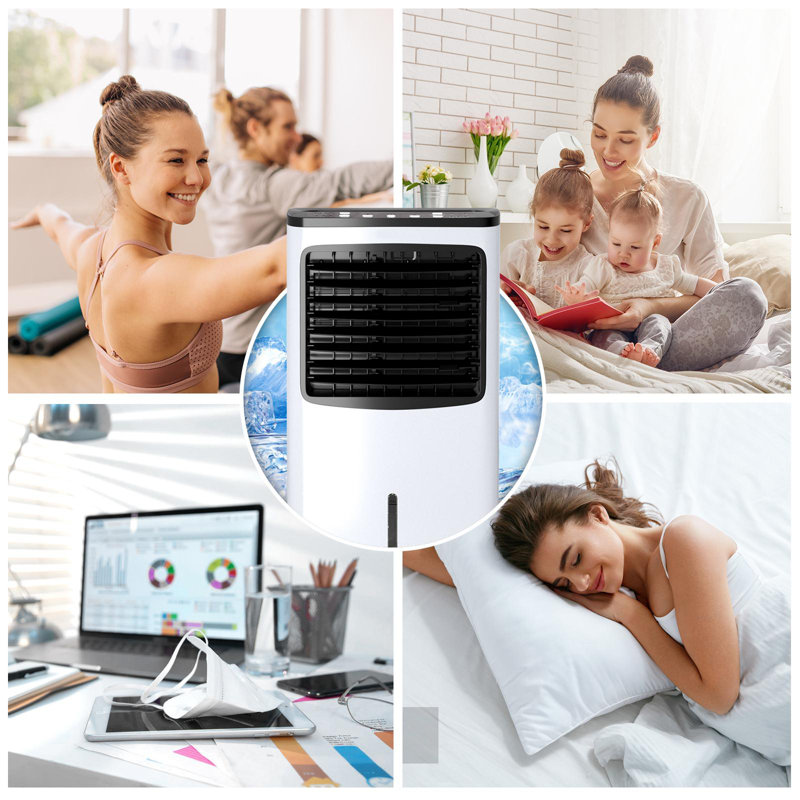 Compact White and Black Portable Air Cooler with Remote Control