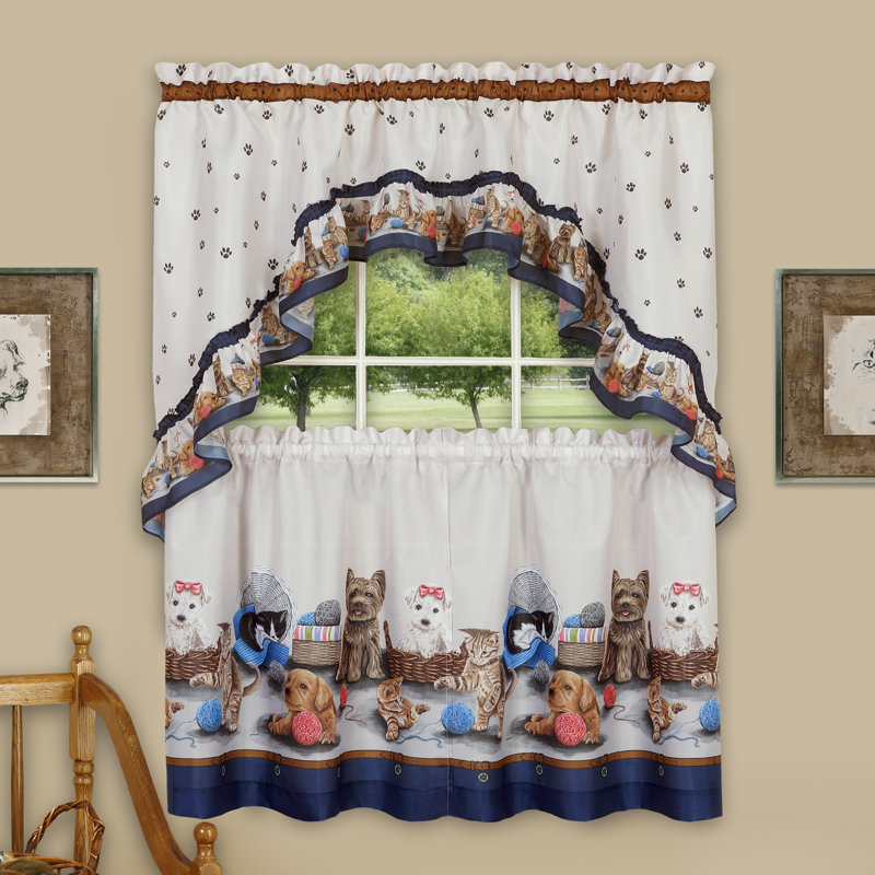 Ensemble de rideau de cuisine 3 pièces précieux pour le niveau et l’emboutissage Wieczorek, L 57 po x L 36 po
