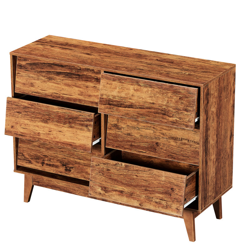 Commode 6 tiroirs Vintage Bevel - Commode double brune peu encombrante