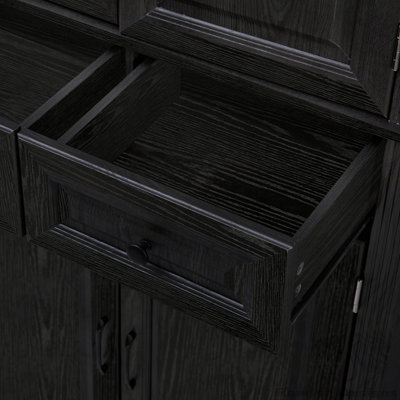 Armoire de cuisine de 71 po de hauteur avec 3 organisateurs d'armoire coulissants, armoire de rangement Farmhouse à texture en relief avec 6 tablettes de porte, 2 tiroirs, armoire autoportante pour la cuisine, la salle à manger