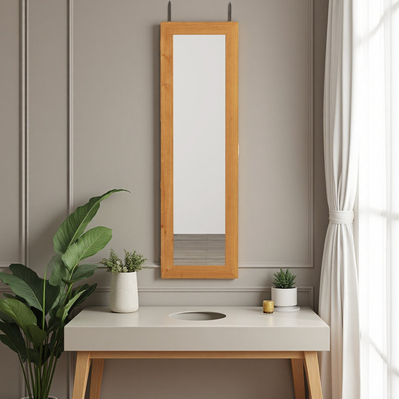 Armoire pour armoire à bijoux en bois massif avec miroir pleine grandeur, verrouillable au mur 47,5 x 14,3 po avec lumière DEL