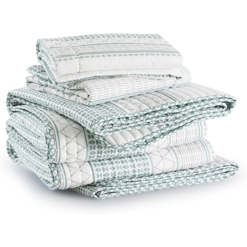 Ensemble de courtepointe rayée pour grand lit - Ensemble de literie réversible bleu et gris, couvre-lit léger en microfibre 3 pièces, ensemble de couvre-lit à rayures avec 2 taies décoratives pour toutes les saisons (90 po x 96 po)