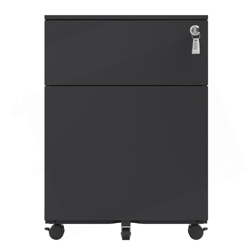 Classeur mobile à 2 tiroirs avec serrure, construction en acier pour format légal / lettre / A4 / F4, entièrement assemblé sauf pour les roues, conception de maison / bureau