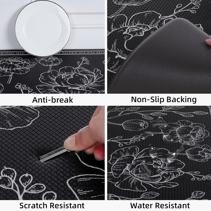 Tapis de cuisine - gris - antidérapant, antidérapant, antidérapant, imperméable et de qualité supérieure en PVC pour la cuisine, le bureau, la maison et la lessive