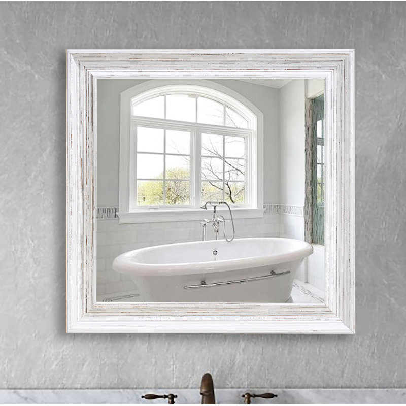 Miroir de salle de bain Aybar, H 39,5 po x l 39,5 po, blanc
