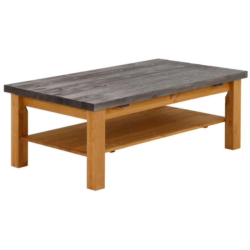 Solid Wood Four Leg Coffee Table, Grey, 45cm H x 74cm W x 74.4cm D, Natural