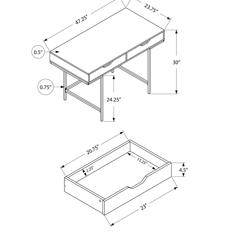 Computer Desk, Home Office, Laptop, Storage Drawers, 48"L, Work, Laminate, Metal, Contemporary, Modern, Dark Gray, Black