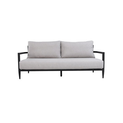 Modern Outdoor Fully Weld Bench Seat Sofa With Premium Aluminum Frame In Ember Black,Sunbrella Cushion,Ergonomic Backrest,Tapered Legs & Center Support, Weather-Resistant For Patio, Garden, Balcony