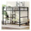 Lit mezzanine double en métal avec bureau intégré et tablettes de rangement, noir