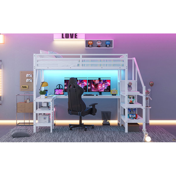 Trent Austin Design Metal Loft Bed With Wardrobe And LED Light, Loft ...