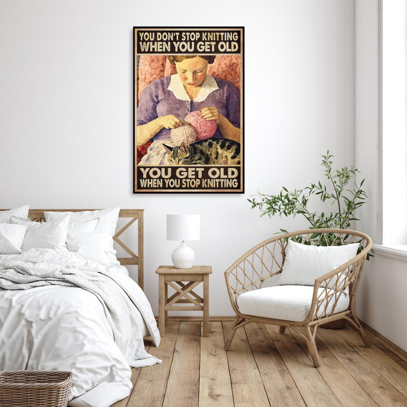 «Sally You Dont Stop Knitting On», impression sur toile, H 14 po x l 11 po x P 1,25 po
