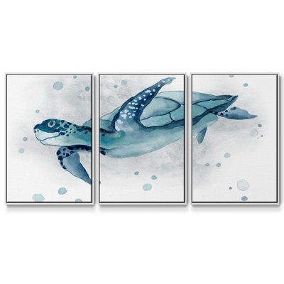 «Blue Turtle II», peinture sur toile 3 pièces