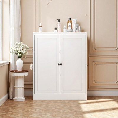 34.6" White Metal Pantry Cabinet with Adjustable Shelves - Freestanding Kitchen Storage Organizer, Space-Saving Design for Apartments