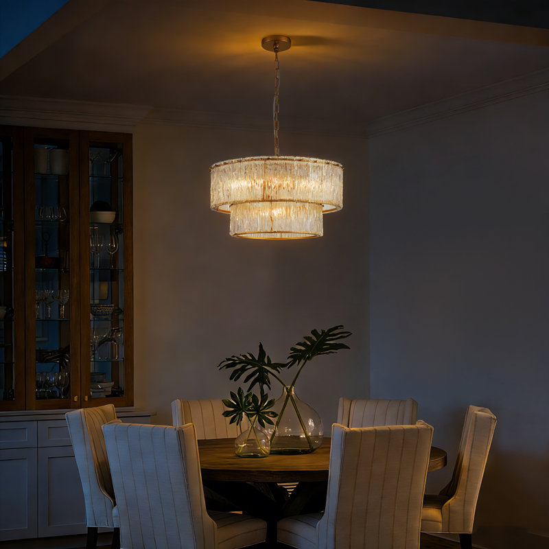 5/8 Light Gold 2-tiered Glass Adjustable Chandelier, 14.25" H x 24.37" W x 24.37" D, 5 Lights