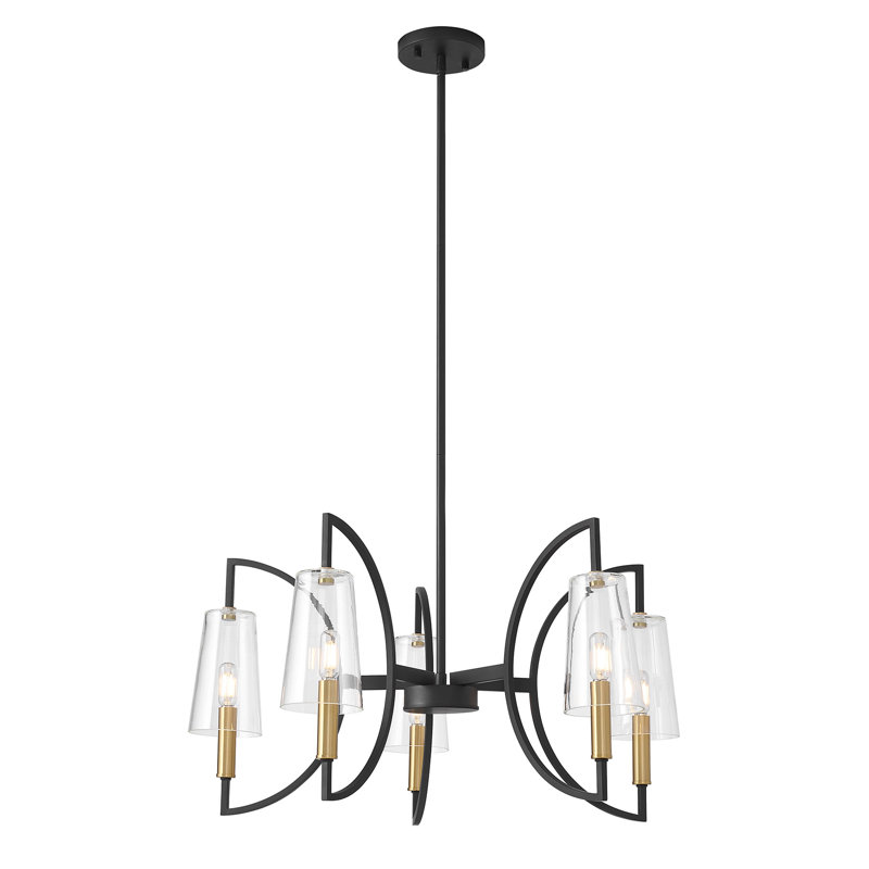 Lustre 5 lumières Oldfield en noir mat et laiton chaud Oldfield, 5 lumières, H 14 po x l 28 po x P 28 po