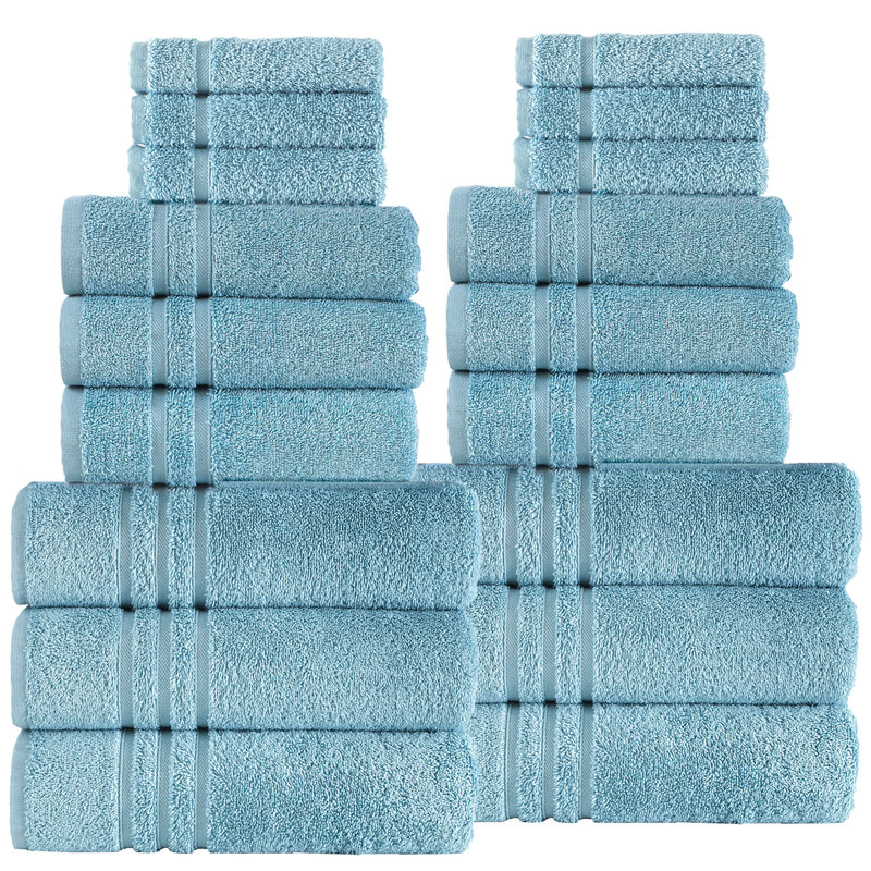 Varley - Essuie-mains 100% coton turc de qualité supérieure pour la salle de bain, Light Blue, 18 Piece Towel Set