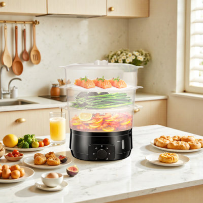 J-XIN Trading Co., Limited 13.7QT Electric Food Steamer - 3-Tier BPA-Free Baskets, 800W for Fast Cooking, 60-Min Timer, Perfect for Vegetables, Seafood, Rice & More (Black)
