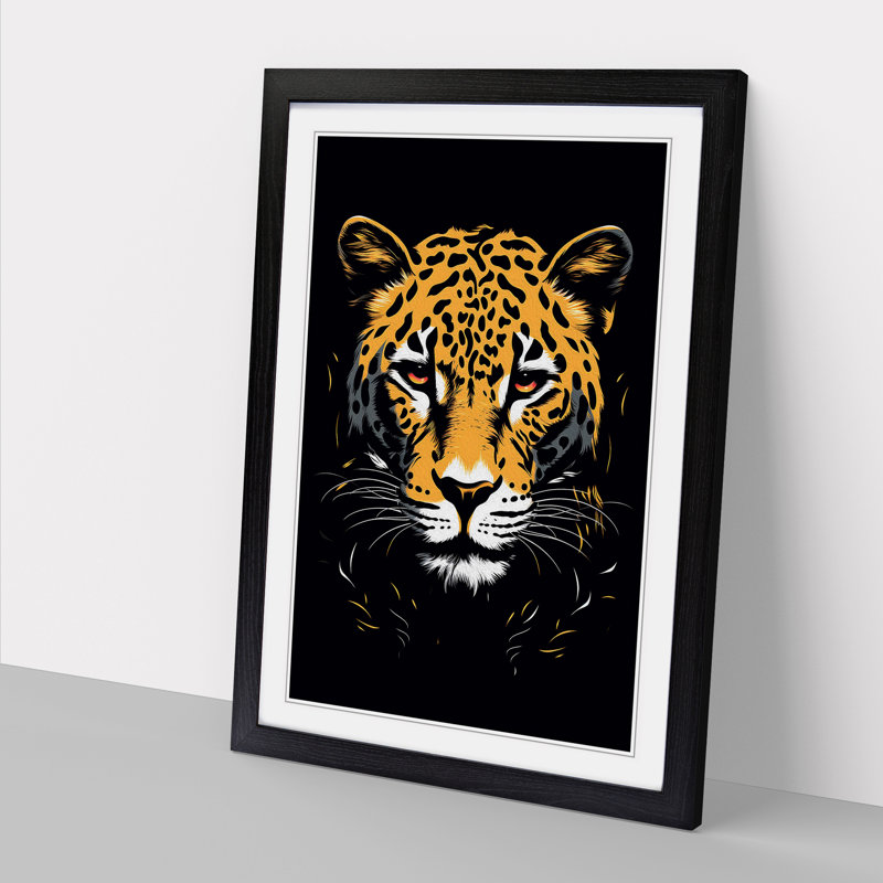Leopard Line - Single Picture Frame Print on Wood, 64cm H x 46cm W x 2cm D, Black