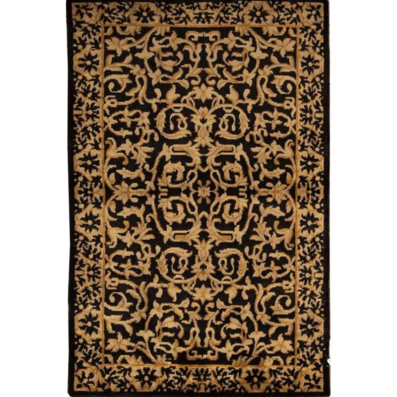 Hand-Knotted High-Quality Black and Gold Area Rug