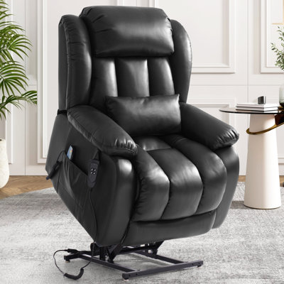Dual Motor Leather Power Lift Recliner, Infinite Position Lay Flat, Heat & Massage for Adult&Elderly