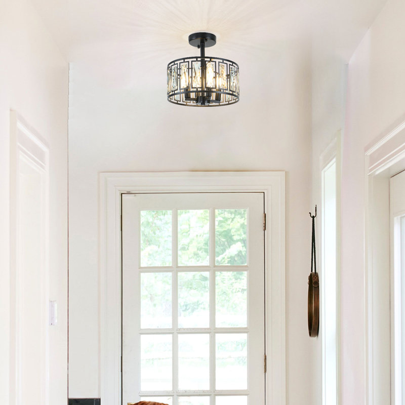 Kyersten 12.5 In. 4-Light Modern Small Crystal Black Semi Flush Mount Ceiling Light