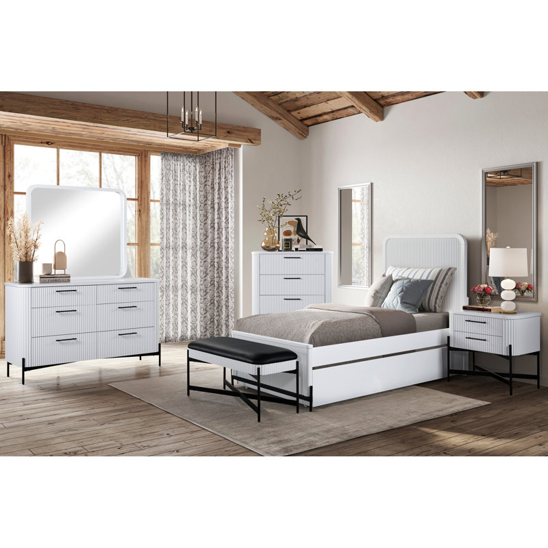 Lit gigogne simple en bois massif avec placage en bouleau, White
