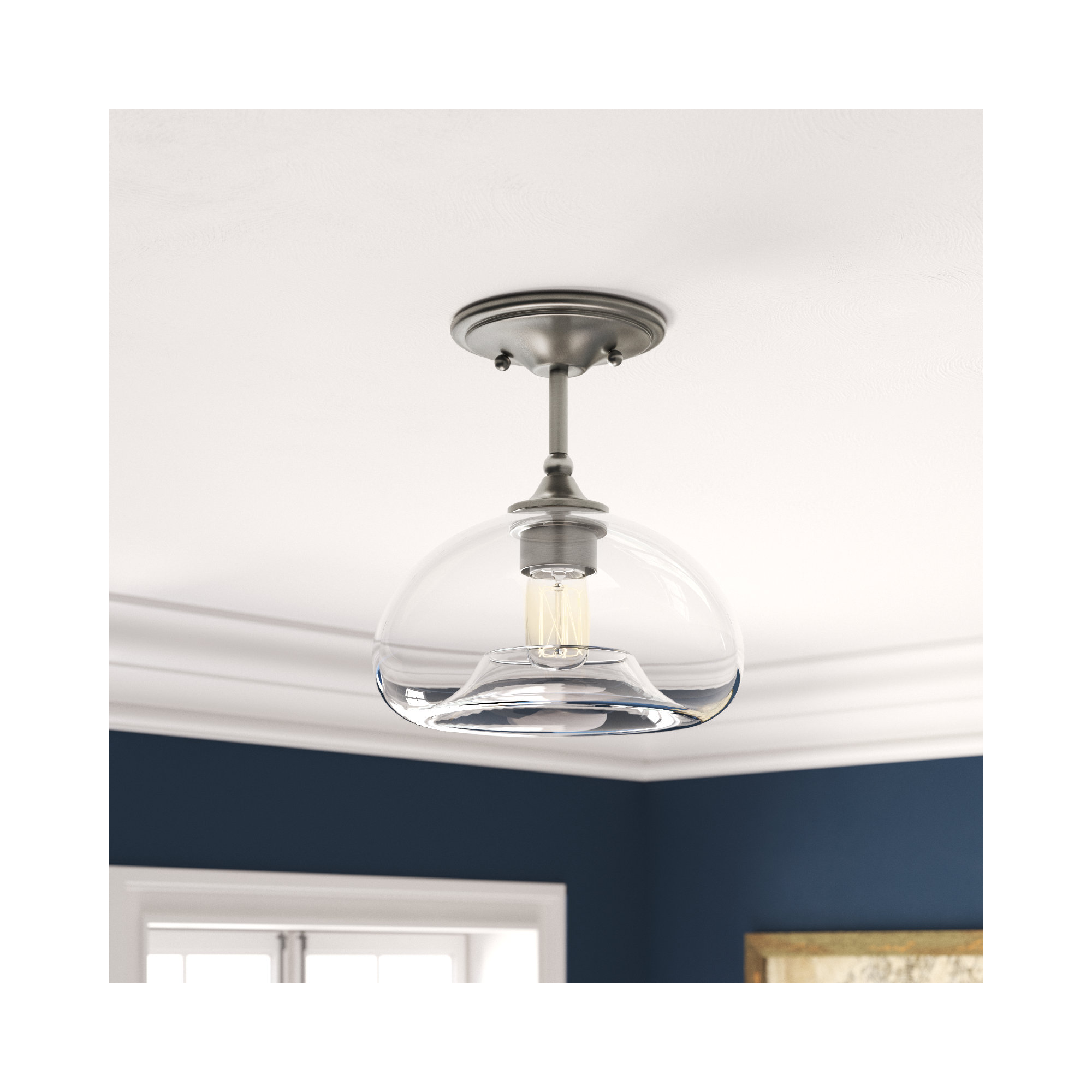 Lani Single Light Glass Semi Flush Mount, Brushed Nickel