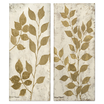 Distressed Natural Leaves 2 PC Canvas Wall Art Set by Michael Marcon