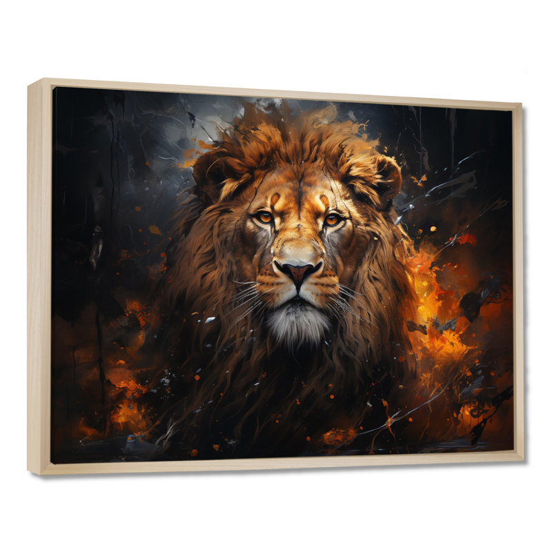 Photographie de lion avec II, H 16 po x l 32 po x P 1 po, Cadre flottant érable