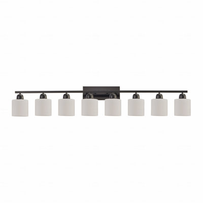 8-Light Configuration For Bathroom Use Light Fixture For Over Mirror Placement, 52Inch Modern Style Matte In Black Finish Metal Material Vanity Light Fixtures With White Frosted Glass Material Shade, For Bathroom Use Wall Lamp Sconces