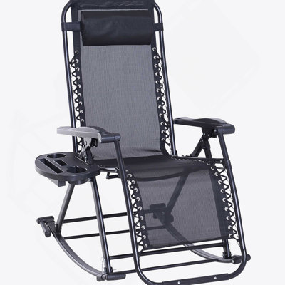 Chaises berçantes d'extérieur, chaise berçante inclinable et inclinable pliable avec coussin, porte-gobelet et téléphone