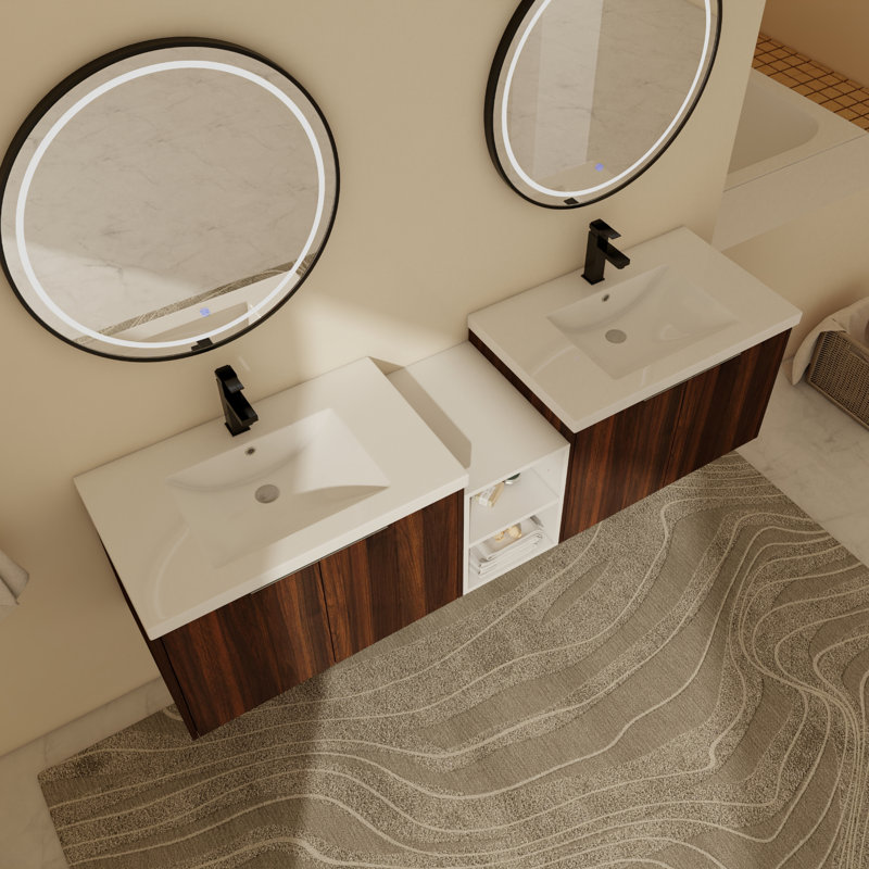 Meuble-lavabo double avec plateau 71,13 Ashling, Brun