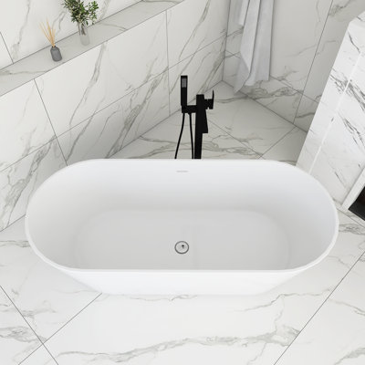 67" Glossy White Acrylic Freestanding Soaking Bathtub