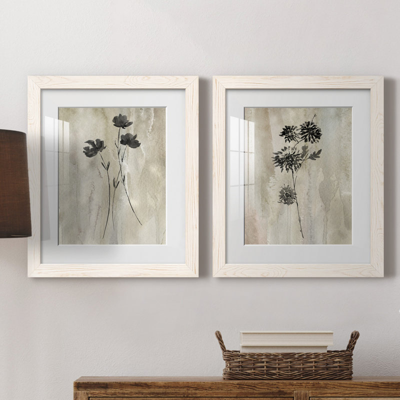 «Sumi-E Silhouette III», ensemble de 2 reproductions d'art, Impression encadrée avec passe-partout, H 24 po x l 36 po, Blanc