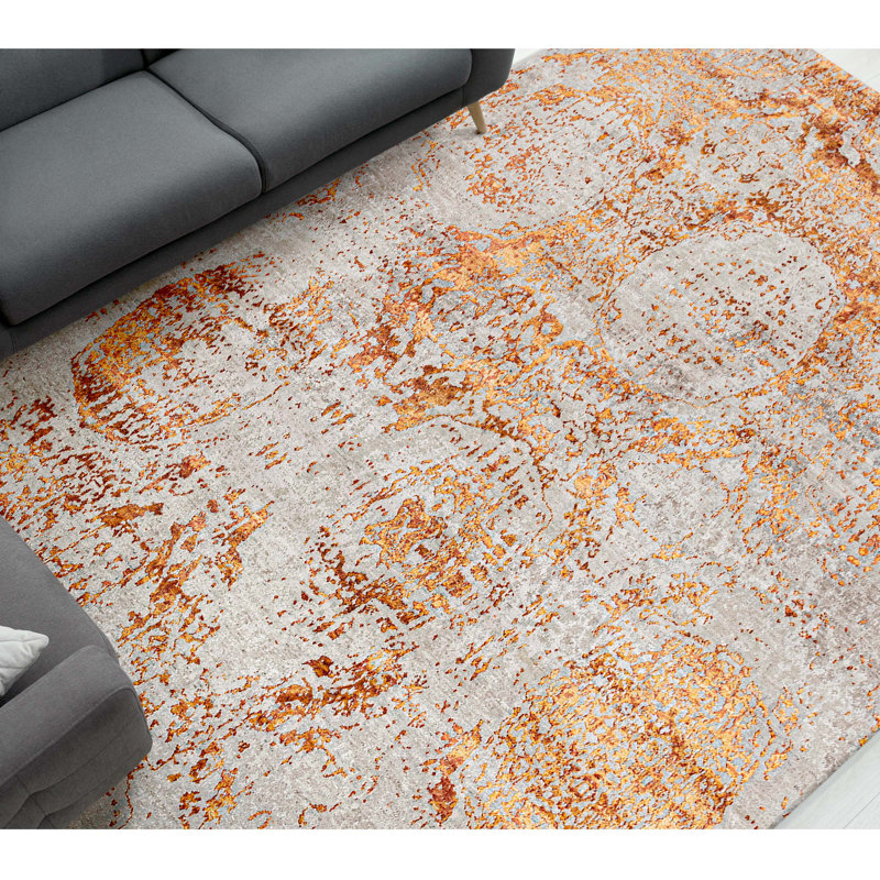 Hand Knotted Abstract Area Rug in Copper/Red/Gray, Rectangle 5' x 8'