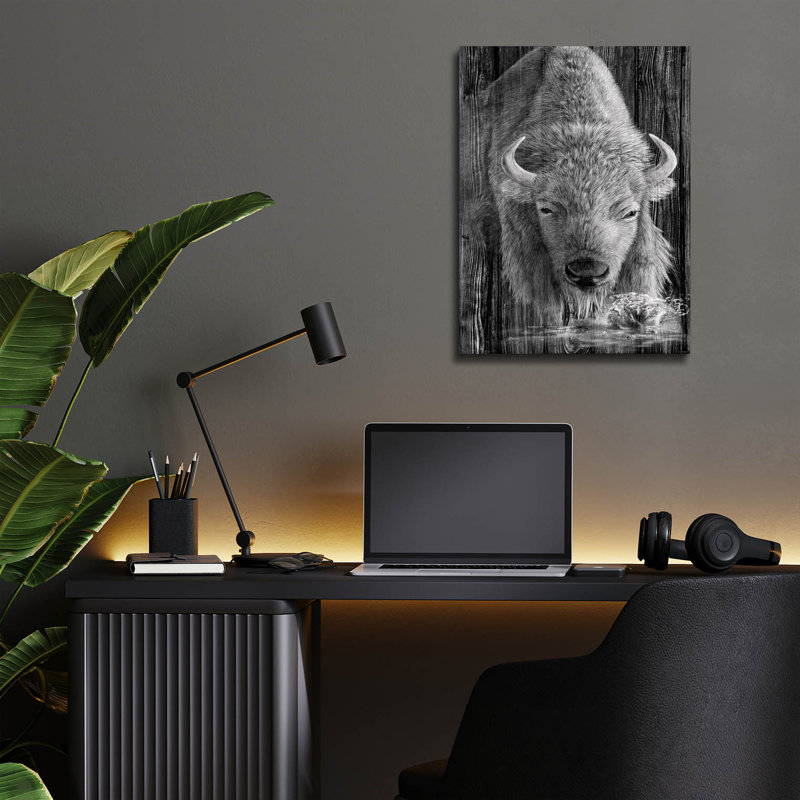 Art mural en verre 12 po x 16 po «Woodgrain Antiques White Buffalo» par Gordon Semmens, H 16 po x l 12 po x P 0,13 po