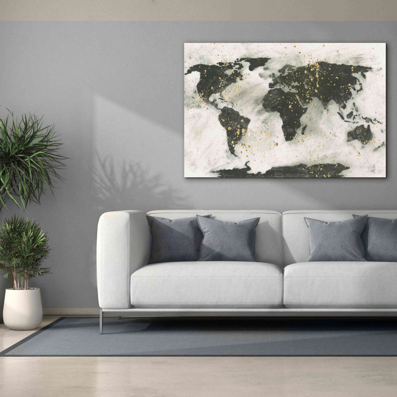 «World Map Speckle» par Chris Paschke, H 40 po x l 60 po x P 1,5 po