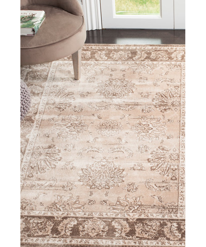 Beige and Light Brown Rectangular Viscose Area Rug, 8' x 11'