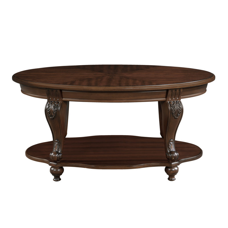 Table basse de salon ovale, 42 po, 2 tablettes en bois massif, finition cerisier, assemblage sans effort de 42 po, ouverture facile à assembler,