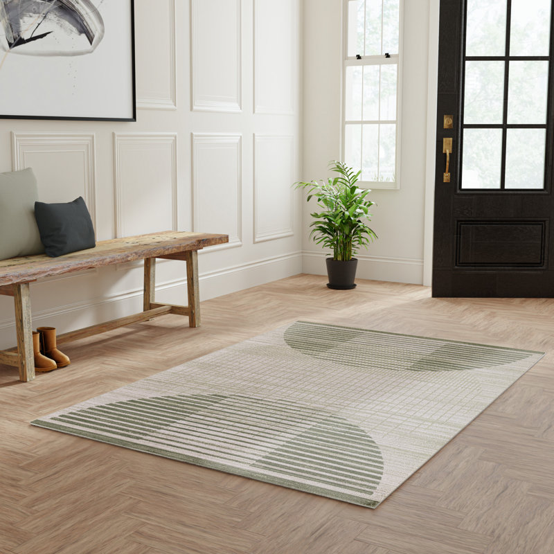 Tapis Mid-Century ivoire George Oliver Jeffs, Rectangle 4 pi x 6 pi