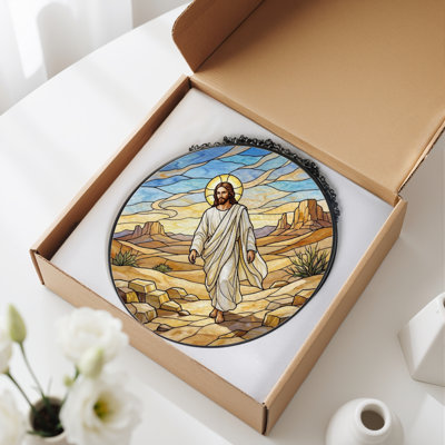 Jesus Walking Stained Glass Window Panel，12"H