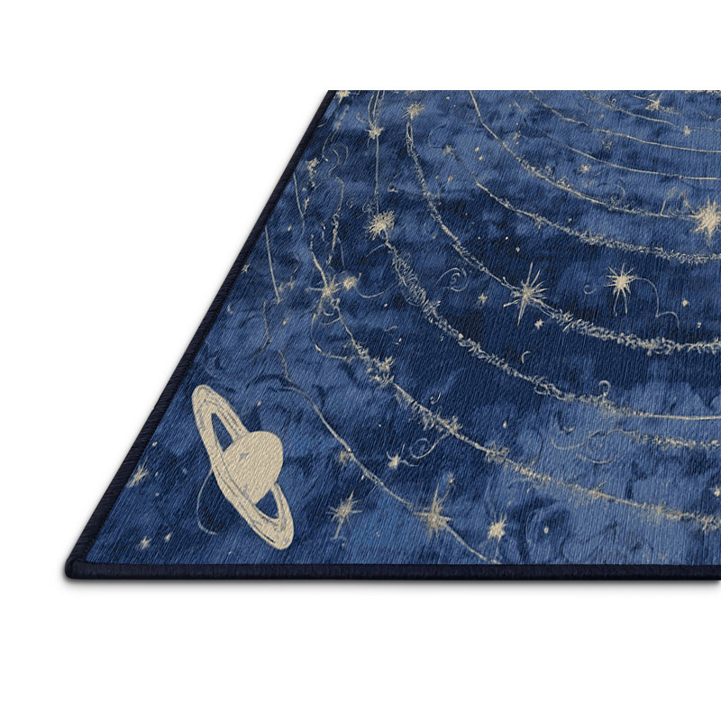 Machine Washable Blue Area Rug, Round 7'