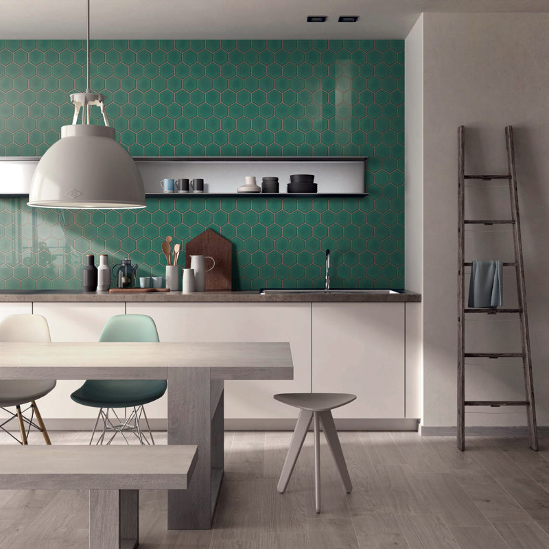 Supreme Tile Porcetile 4" X 4" Porcelain Honeycomb Mosaic Tile, Green