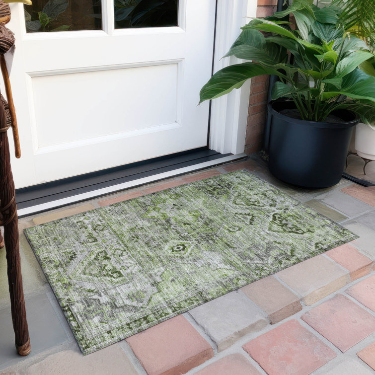 Machine Washable Indoor/Outdoor Cinead ACN1664 Aloe Rug